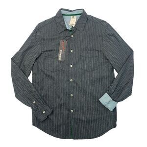 Express Arnold Stuart Shirt Mens S Small Charcoal Striped Cotton Acrylic Blend